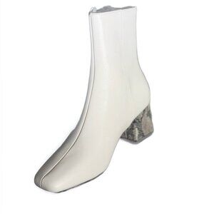 French Connection Women's Tess Zip Elegant White Ankle Boots with Snakeskin Heel